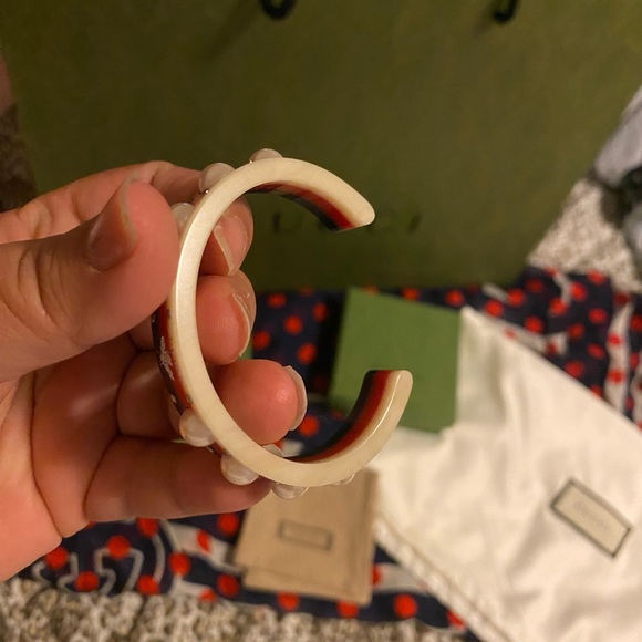 GUCCI Sylvie Web BRACELET Vintage PEARL Stud BEE Logo Italy S - Picture 8 of 11